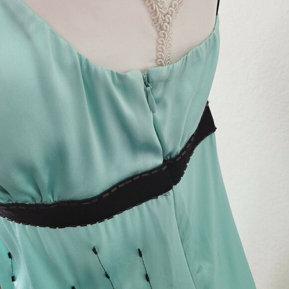 Vintage Bebe Liquid Satin Silk Camisole Top Beaded Sequins Velvet Trim Sz Med - Picture 5 of 13